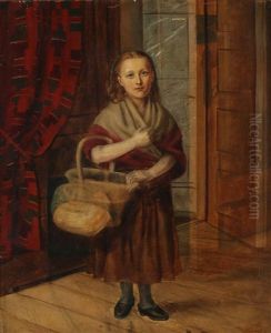 A Little Girl Carrying A Basket Of Goods