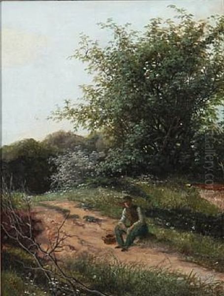 A Wanderer Resting On A Forest Road - view 1