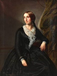Portrait Of An Actress At The Royal. Theatre Mrs. Erhardine Adolphine Hansen (1815-1893) Wearing Black Dress With White Fichu And Jewelry