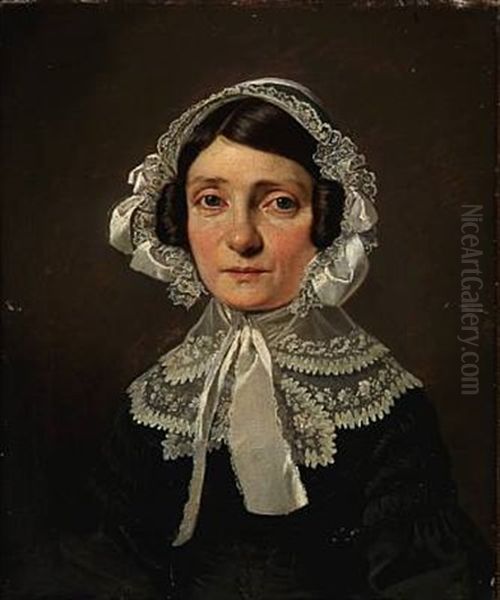 Portrait Of Mrs. Eckegreen In A Black Dress With White Collar And Bonnet - view 1