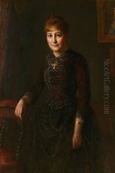 Portrait Of A Lady In Dark Dress With Jewelery - view 1