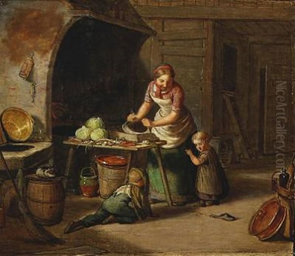 A Mother In The Kitchen While The Children Are Playing - view 1
