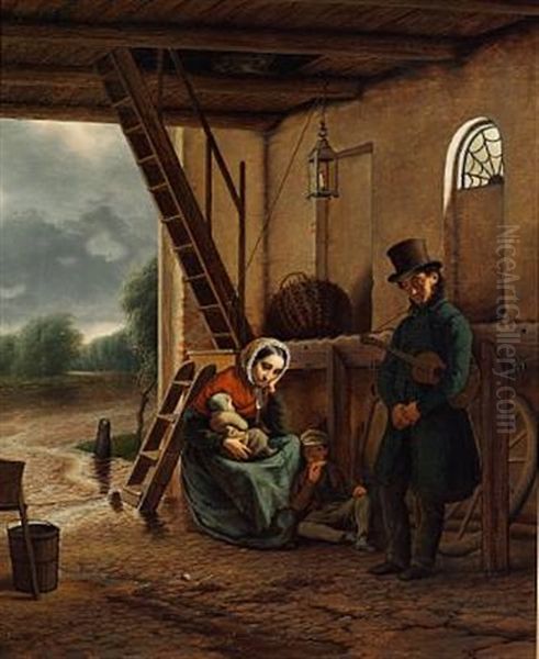 En Vandrende Sanger Med Familiesoger Ly Mod Et Uveir - view 1