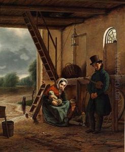 En Vandrende Sanger Med Familiesoger Ly Mod Et Uveir by David Monies