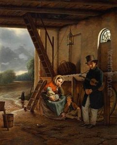 A Wandering Singer And His Family Seeking Shelter From The Rain by David Monies