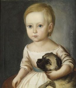 Portraet Af En Lille Pige Med Hund by David Monies