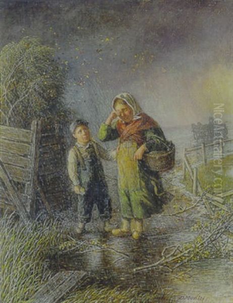 Uvejrsscene Med To Born Ved En Baek - view 1