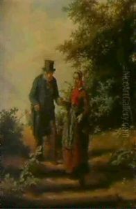 En Bondepige Leder En Gammel Mand Fra Kirken by David Monies