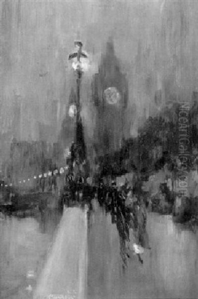Figures On The Embankment With Big Ben And The Palace Of Westminster Beyond - view 1