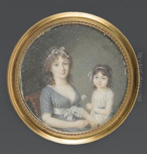 Portrait D'une Mere Et Son Enfant, Assise, En Robe De Soie Grise, Ce Dernier En Robe De Voile Blanc Lui Offrant Une Fleur Portrait D'une Mere Et Son Enfant, Assise, En Robe De Soie Grise, Ce Dernier En Robe De Voile Blanc Lui Offrant Une Fleur