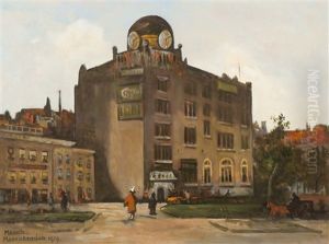 Stadsgezicht Amsterdam (diamantbeurs) by Maurits Monnickendam