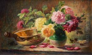 Still Life With Roses And A Colander On A Table Still Life With Roses And A Colander On A Table