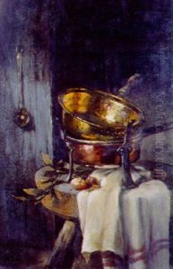 Cuivres Et Aulx Dans Une Cuisine by Maurice Louis Monnot