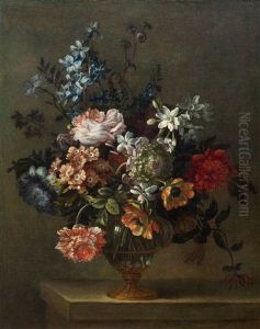 Flower Bouquet In A Glass Vase by Antoine (Baptiste M.) Monnoyer