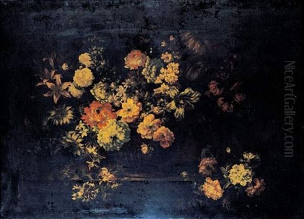 Nature Morte De Fleurs Dans Un Vase En Bronze Sur Un Entablement - view 1