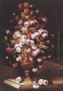 Important Vase De Fleurs Pose Sur Le Coin D'un Entablement by Antoine (Baptiste M.) Monnoyer