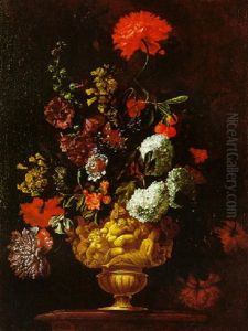 Groser, Dekorativer Blumenstraus In Einer Prunkvase by Antoine (Baptiste M.) Monnoyer