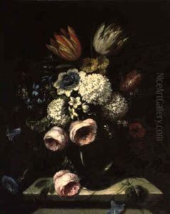 Blumenstraus Mit Schneeballen, Tulpen, Pfingstrosen Und Anderen Bluten by Antoine (Baptiste M.) Monnoyer