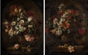 Pareja De Naturalezas Muertas Con Vaso Y Flores by Jean-Baptiste Monnoyer