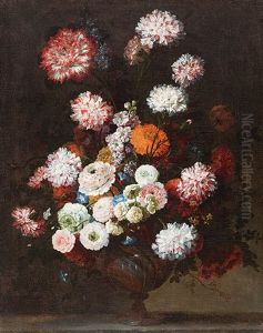 Blumenstillleben Mit Nelken Und Pfingstrosen