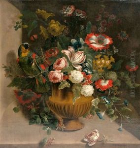Prachtvolles Blumenarrangement Mit Papagei