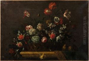 Corbeille De Fleurs Sur Un Entablement