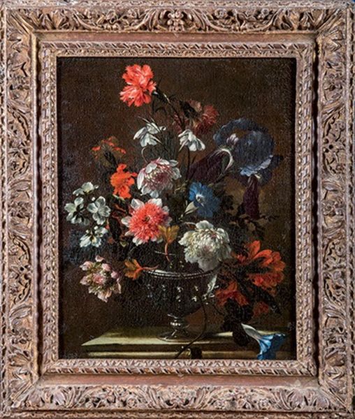 Bouquet De Fleurs Dans Un Vase D'orfevrerie - view 1