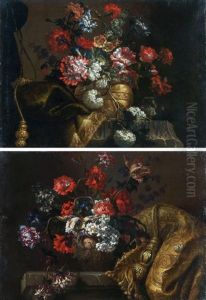 Gegenstucke: Blumenstillleben Mit Draperien Und Quasten