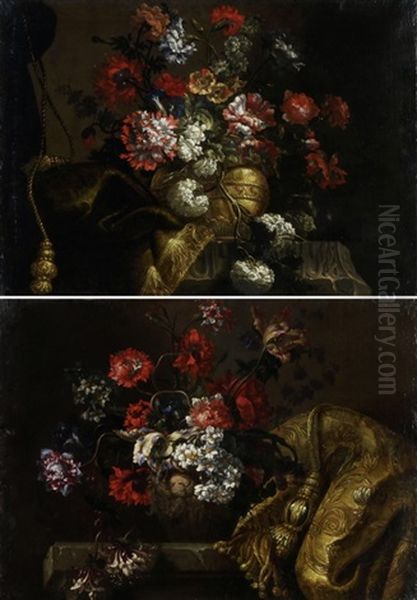 Blumenstillleben Mit Draperien Und Quasten (pair) - view 1