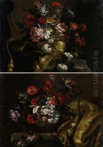 Blumenstillleben Mit Draperien Und Quasten (pair) by Jean-Baptiste Monnoyer