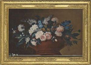 Roses, Carnations, Narcissi And Other Flowers In An Urn On A Stone Ledge by Jean-Baptiste Monnoyer
