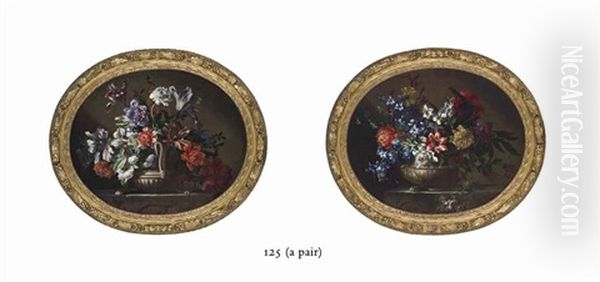 Narcissi, Primroses, Parrot Tulips, Hyacinths, A Peony And Other Flowers... (+ Parrot Tulips, Dahlias, A Peony, Roses And Other Flowers...; Pair) - view 1