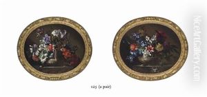 Narcissi, Primroses, Parrot Tulips, Hyacinths, A Peony And Other Flowers... (+ Parrot Tulips, Dahlias, A Peony, Roses And Other Flowers...; Pair) by Jean-Baptiste Monnoyer