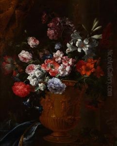 A Still Life Of Assorted Flowers In A Bronze Vase