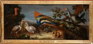 Oiseaux Et Ecureuil Dans Un Paysage Oiseaux Et Ecureuil Dans Un Paysage