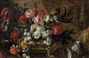 Bouquet De Fleurs Dans Une Jardiniere Fixee Sur Un Entablement