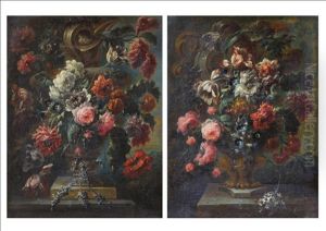 Still Life Of Flowers; Still Liefe Of Flowers In A Stone Urn (pair)