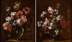 Jarrones De Cristal Con Flores (pair) Jarrones De Cristal Con Flores (pair)