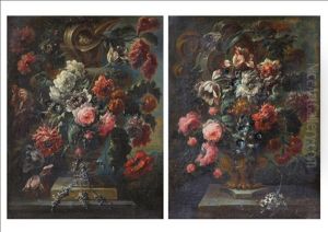 Still Life Of Flowers (+ Still Life Of Flowers In A Stone Urn; Pair) by Jean-Baptiste Monnoyer