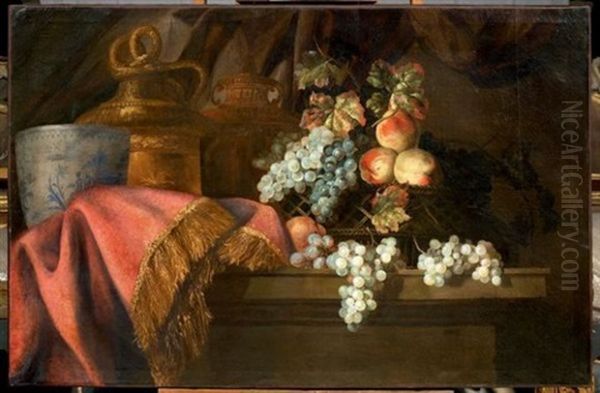 Nature Morte Aux Raisins Avec Un Vase En Bronze Cisele Et Dore D'apres Un Dessin De Polydore - view 1