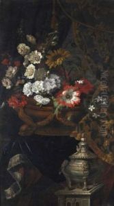Nature Morte Au Vase De Fleurs Et Vase D'orfevrerie by Jean-Baptiste Monnoyer