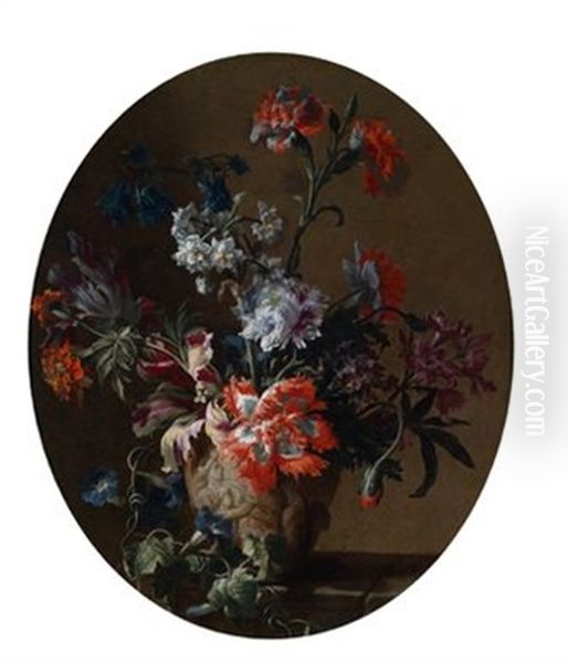 Blumenstillleben In Einer Skulptierten Steinvase - view 1