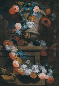 Eine Mit Blumen Geschmuckte Steinerne Vase