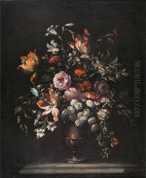 Still Lives Of Flowers In Silver Urns (a Pair; 2 Works) - view 1
