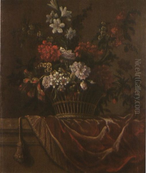 Nature Morte A La Corbeille De Fleurs Sur Un Entablement - view 1