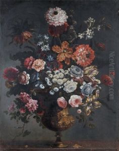 Bouquet De Fleurs Dans Un Vase De Bronze Dore Sur Un Entablement De Porphyre by Jean-Baptiste Monnoyer