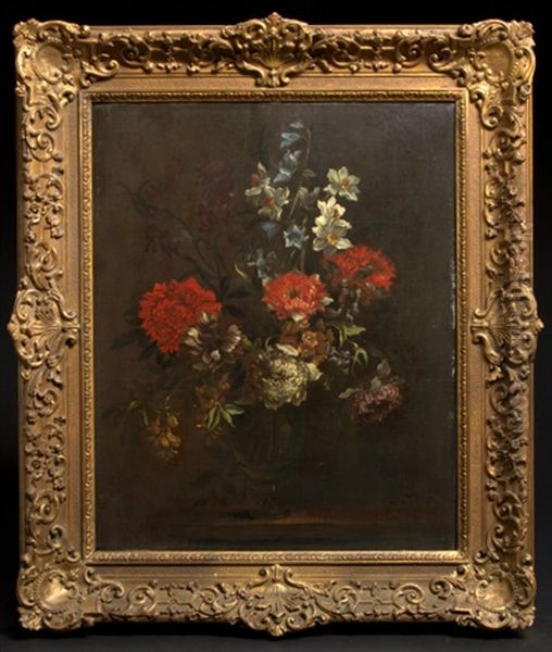 A Still Life With Chrysanthemums, Tulips, Hyacinths And Other Flowers In A Glass Vase On A Ledge (+ California Palace Of The Legion Of Honor, San Francisco, Reg., Verso) - view 1