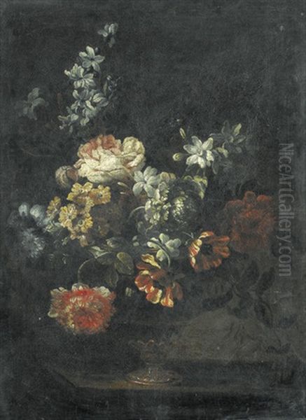 Blumenstillleben Auf Dunklem Grund - view 1