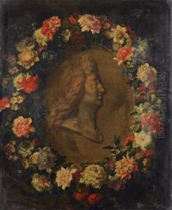 Guirlande De Fleurs Avec Anemones Entourant Le Portrait De Louis Xiv En Medaillon by Jean-Baptiste Monnoyer