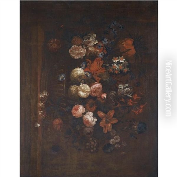 Still Life With Morning Glory, Roses, Tulips, A Crown Fruitillary, Honeysuckle, Morning Glory, Irises, And Various Other Flowers In A Vase On A Ledge - view 1
